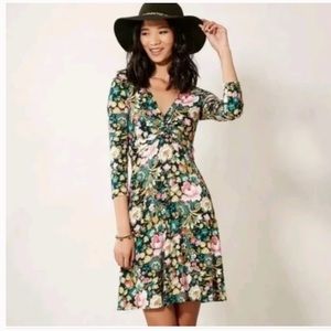 Anthropologie Lilka Floral Knit Jersey Torsade 3/4 sleeve Dress W-593 Sz S